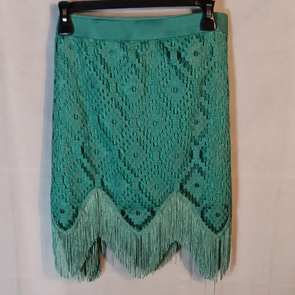 Wrangler Teal Crochet Fringe Mini Skirt